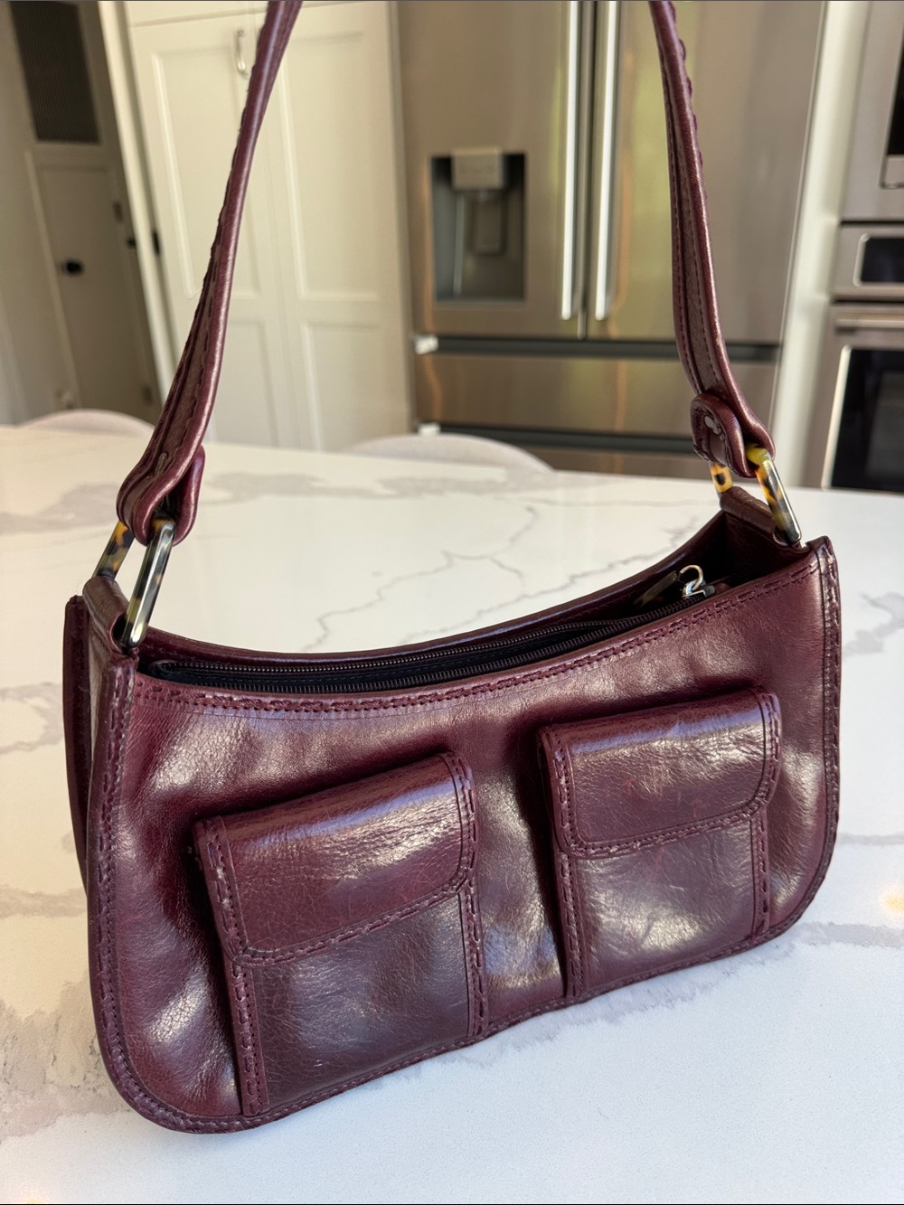Cole Haan vintage red berry wine maroon burgundy leather shoulder bag small